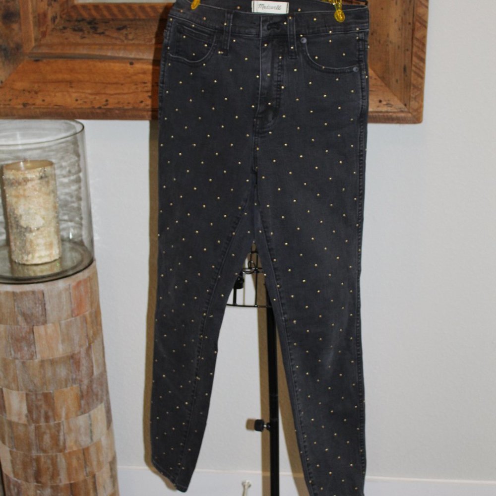 Madewell black skinny jeans with gold detail